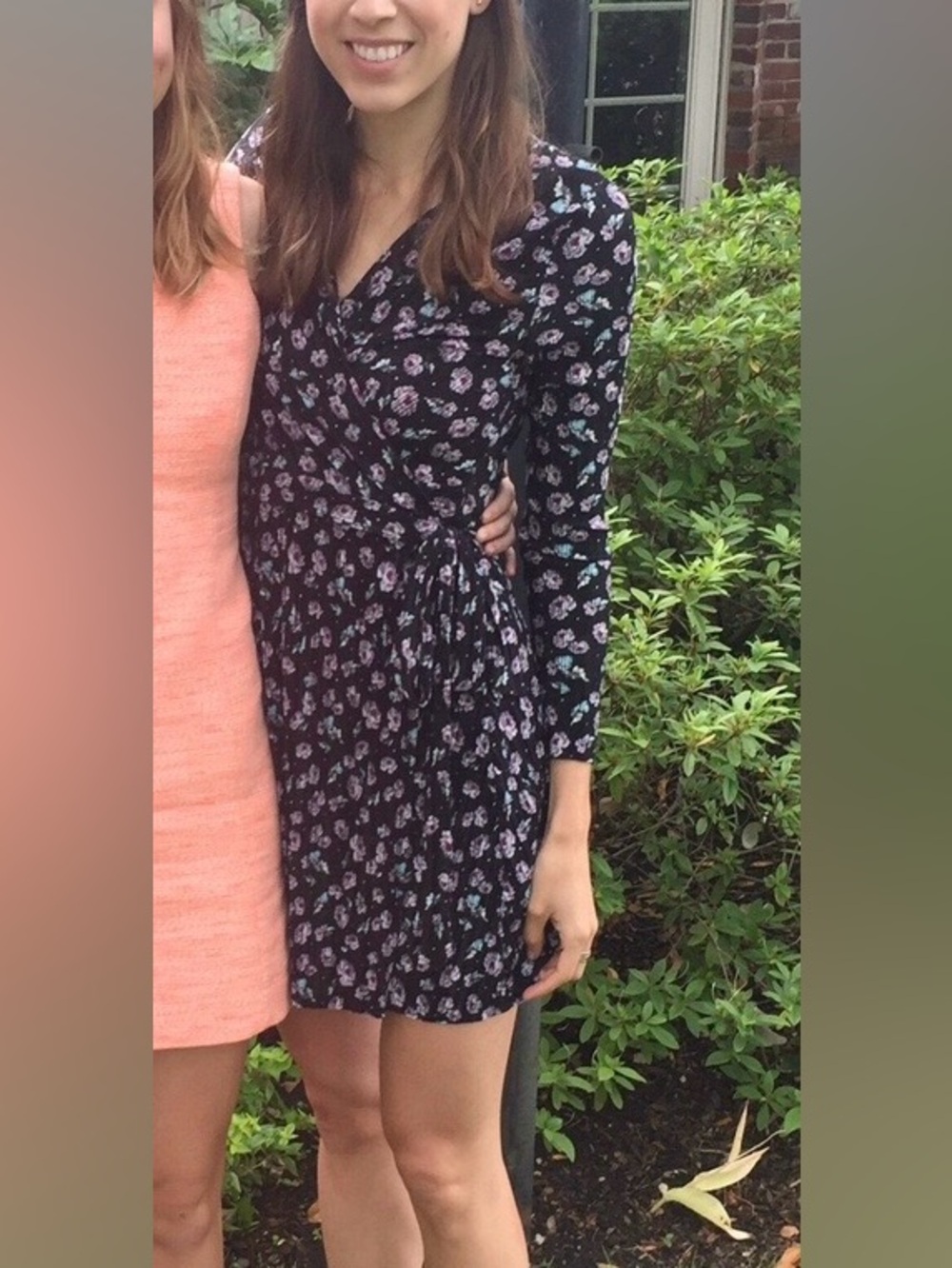 Topshop Black Long-Sleeve Floral Wrap Midi Dress